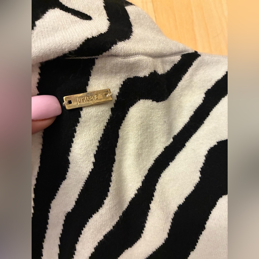 Cavalli Black & White Zebra Print Turtleneck Midi Dress - Picture 8 of 13